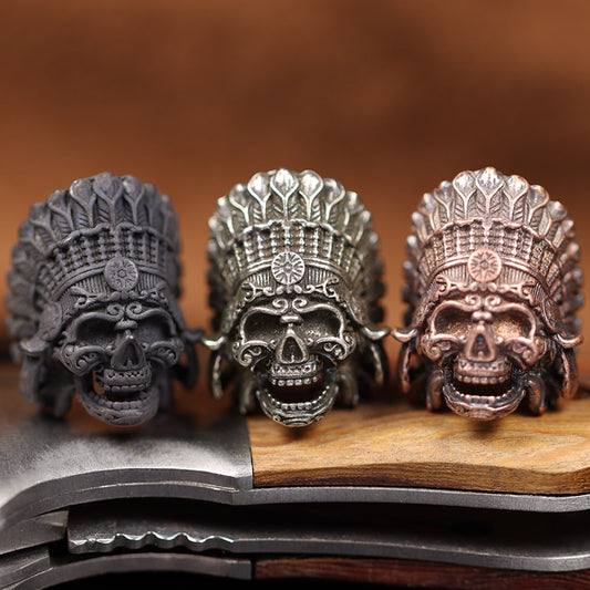 Tribal Chief Pharaoh Skull Brass Head Beard Bead